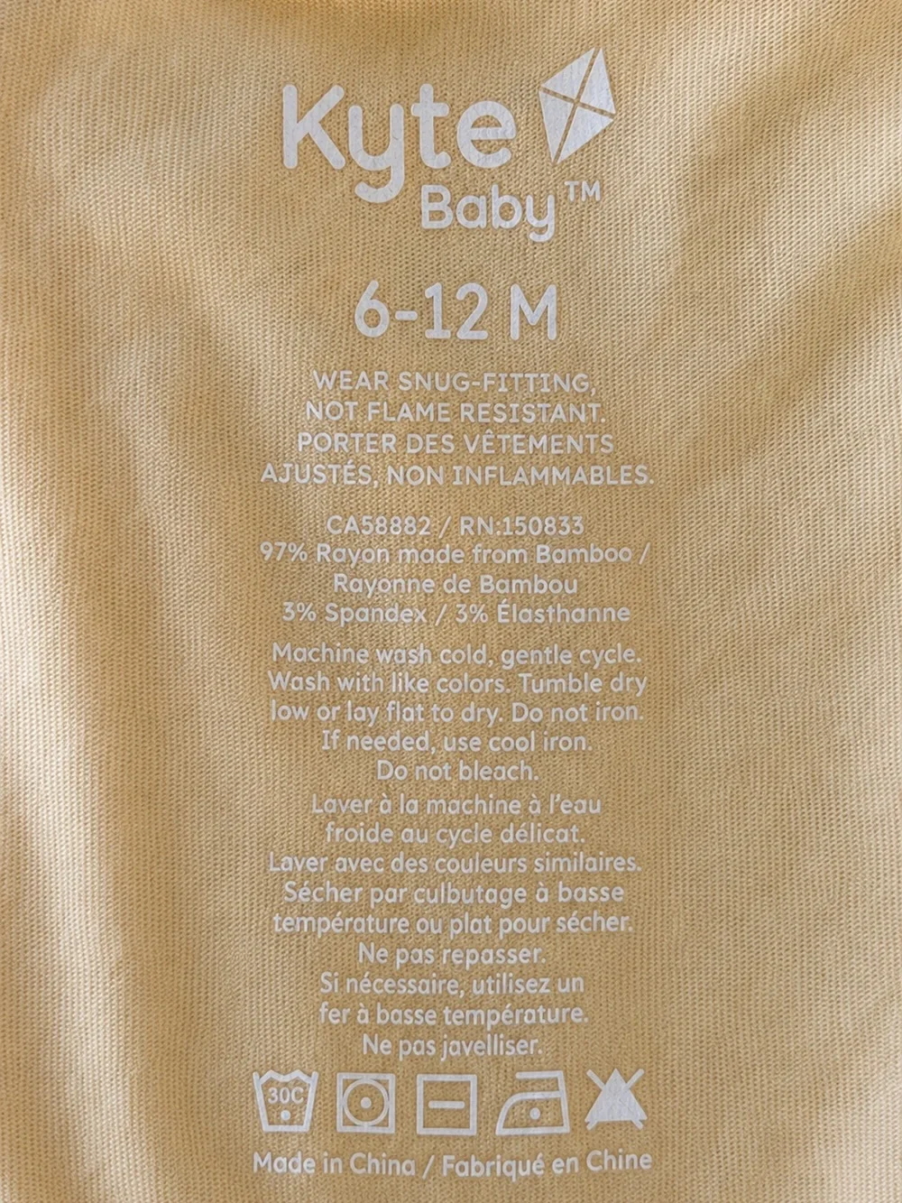 Kyte Baby Lilikoi Bamboo Bodysuit Onesie 6–12M Buttery Yellow